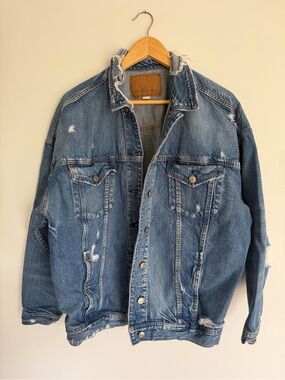 American Eagle Distressed Oversized Denim Jacket | Medium